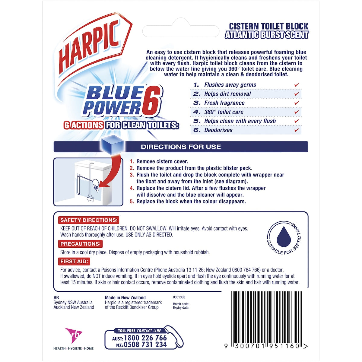 Harpic Foaming Blue Toilet Cleaner Block 114g X 2 Pack Each