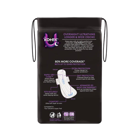 U by Kotex Overnight Ultrathin Pads Long With Wings - 8 pack