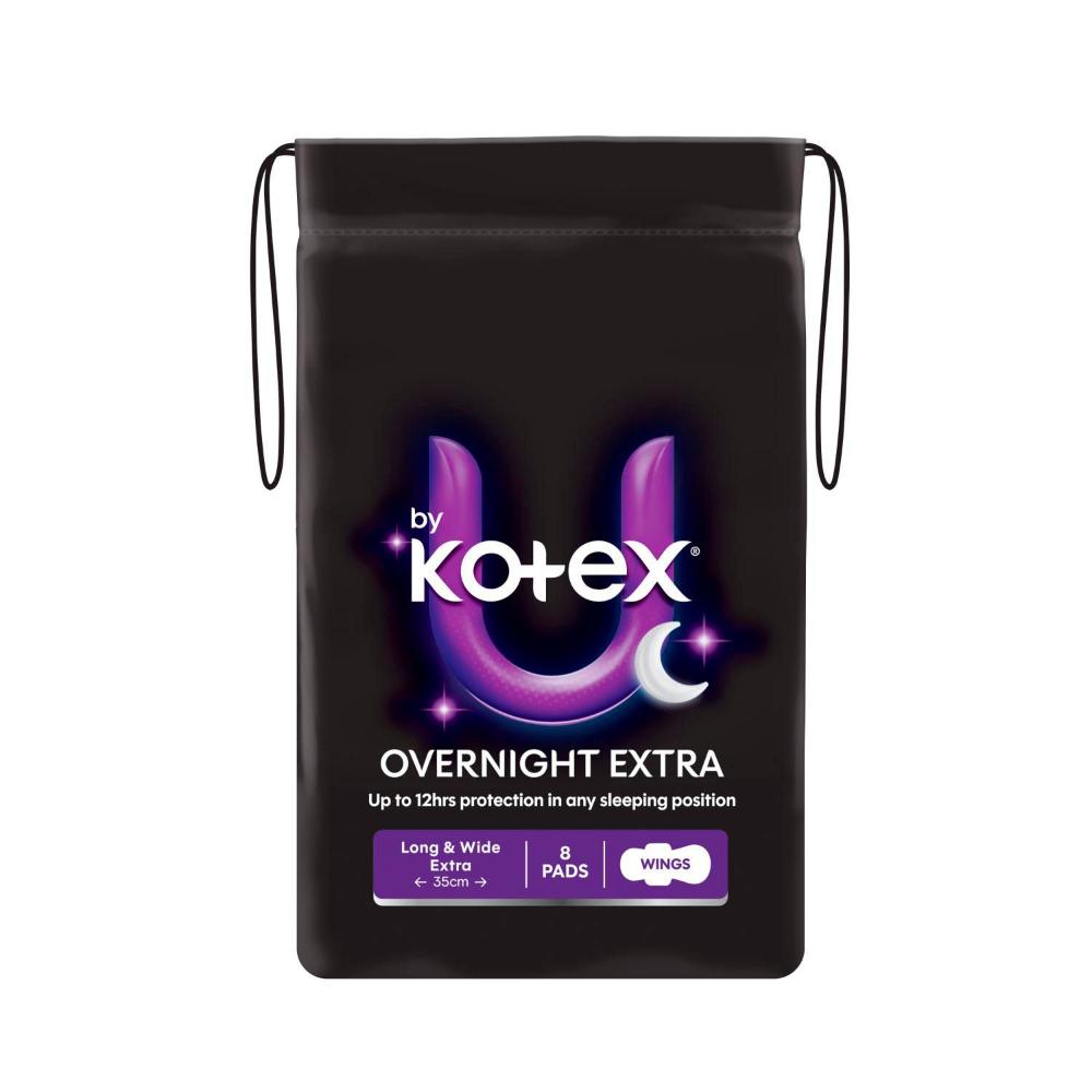 U by Kotex Overnight Extra Pads Long with Wings - 8 pack