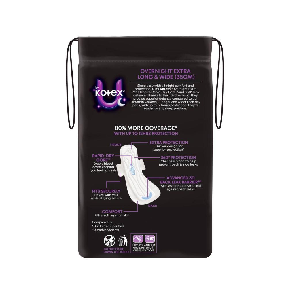 U by Kotex Overnight Extra Pads Long with Wings - 8 pack