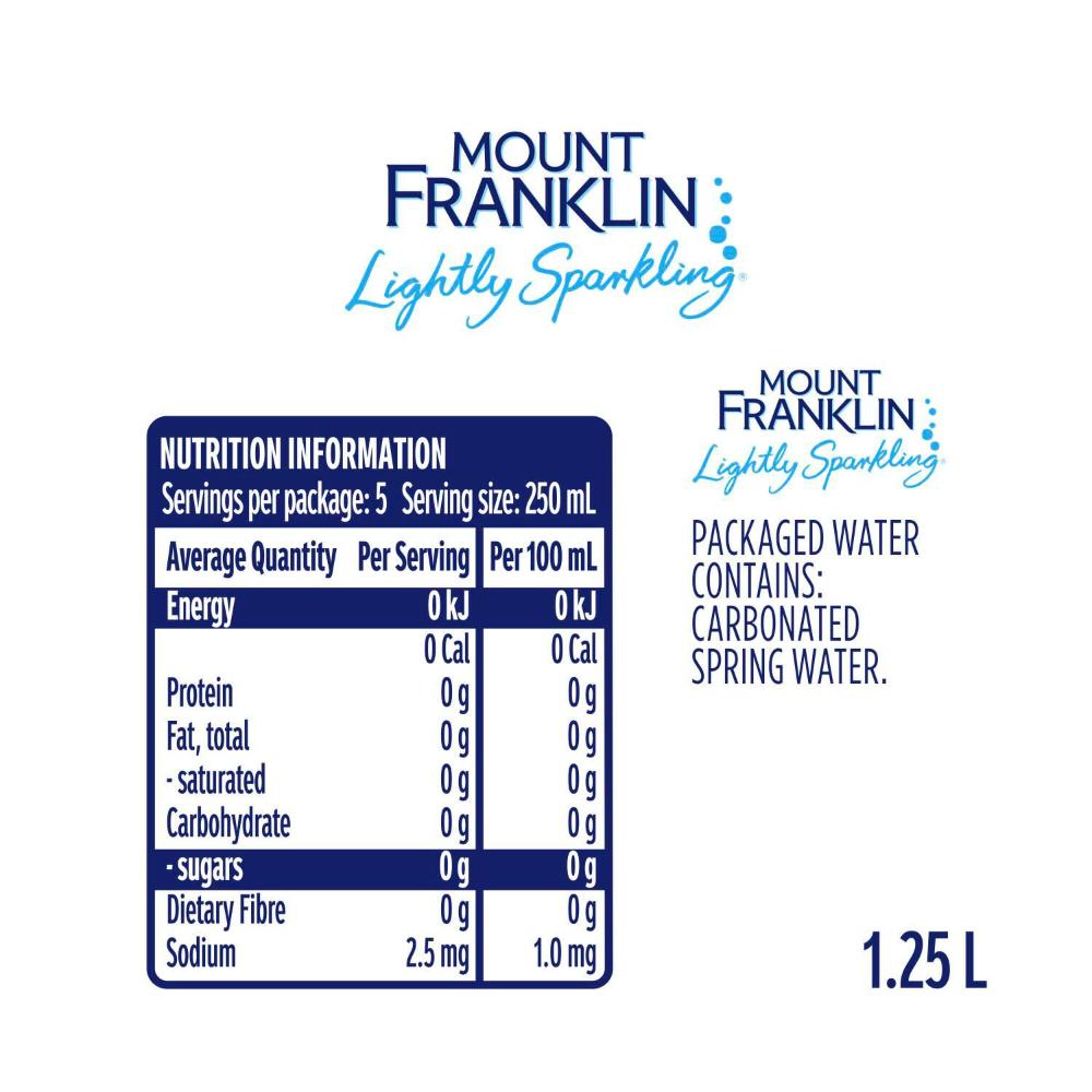 Mount Franklin Lightly Sparkling Water Natural Bottle - 1.25L