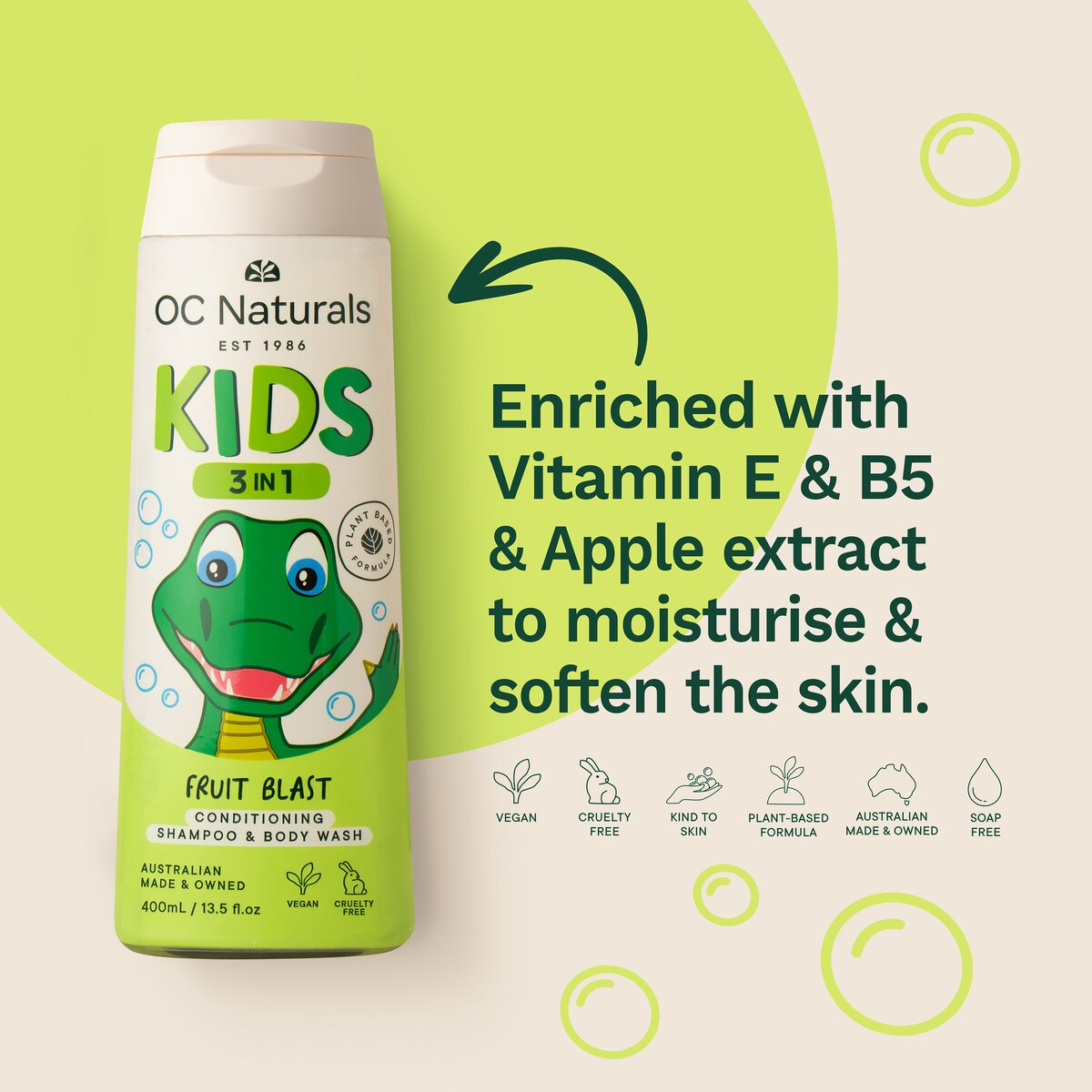 Oc Naturals Kids 3-in-1 Fruit Blast Conditioning Shampoo & Body Wash 400ml