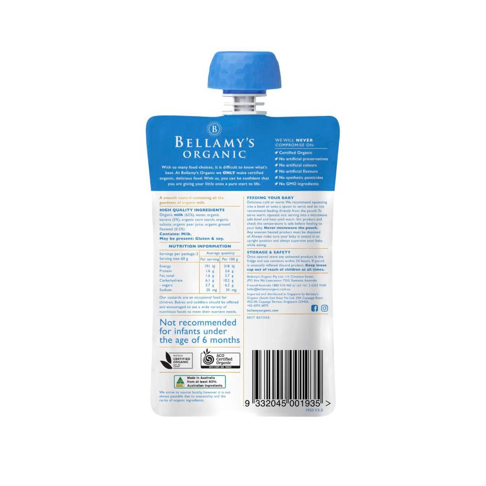 Bellamy's Organic Banana Custard With Flaxseed 6 + Months - 120g