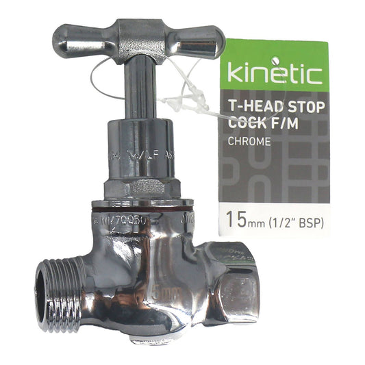 Kinetic Chrome T Head Stop Cock - 15mm