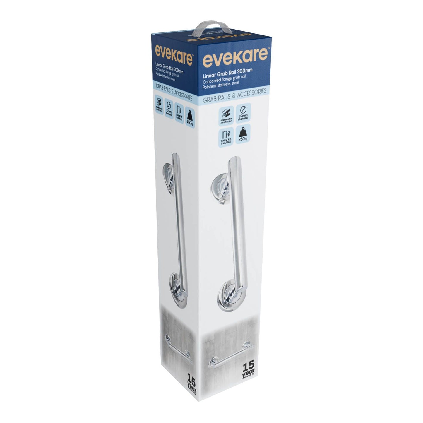 Evekare Linear Grab Rail - 300mm - Polished Stainless Steel