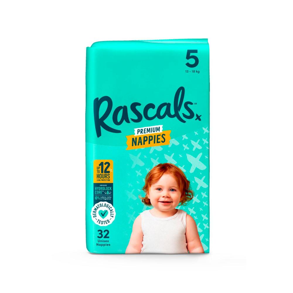 Rascals Premium Nappies Size 5 (13-18kg) - 32 Pack