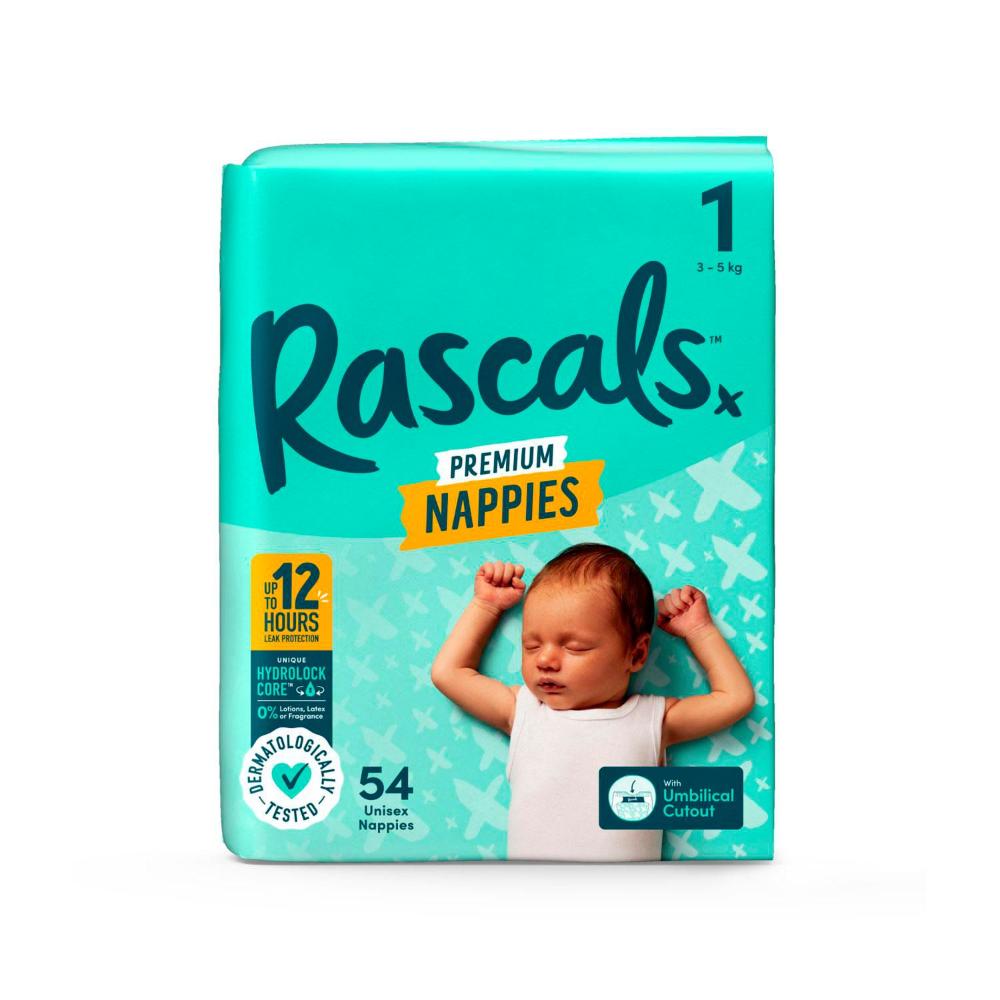 Rascals Premium Nappies Size 1 (3-5kg) - 54 Pack