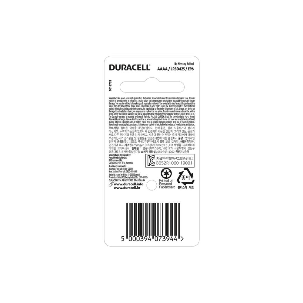 Duracell Specialty Aaaa Alkaline Batteries - 2 Pack