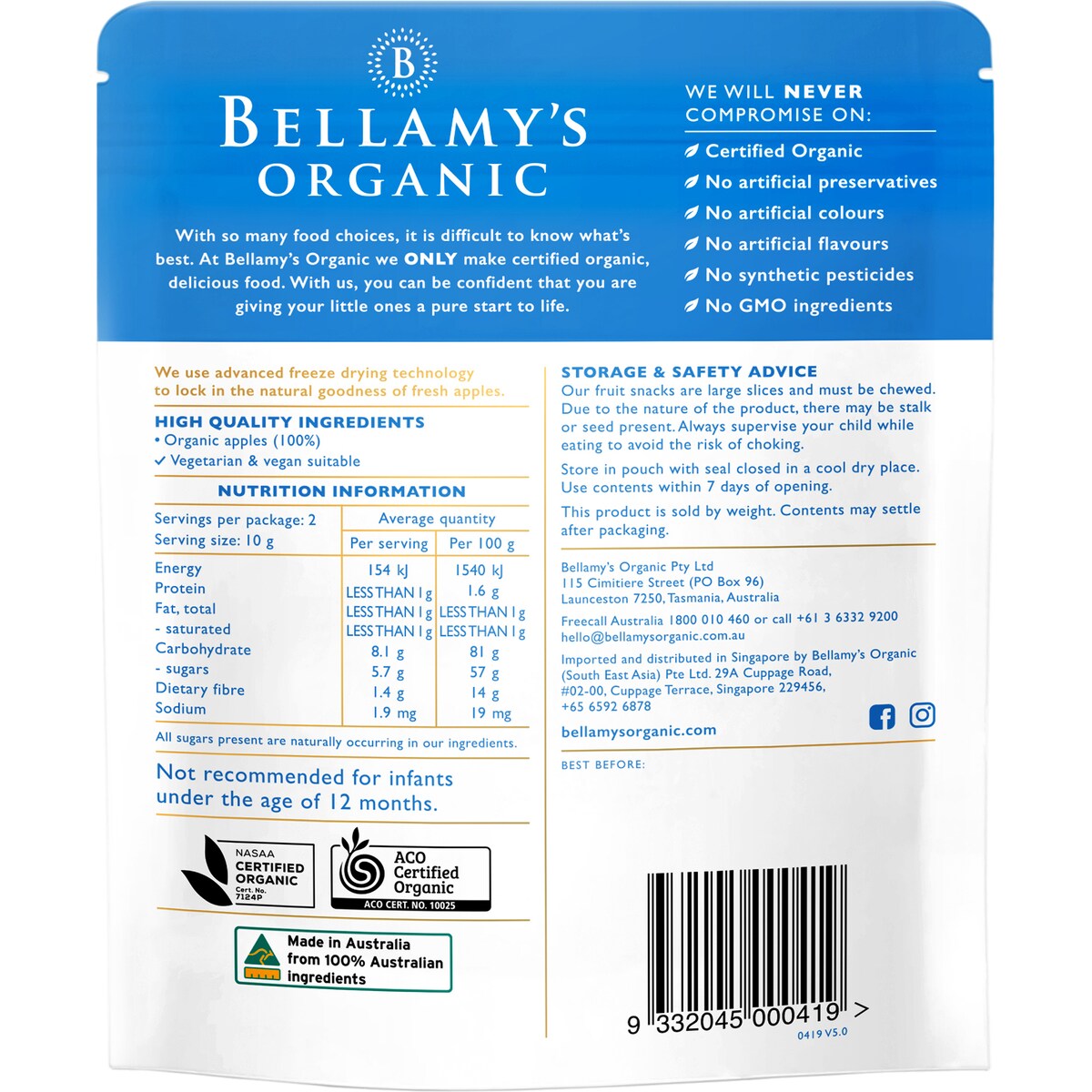 Bellamys Organic Apple Snacks Apple 20g