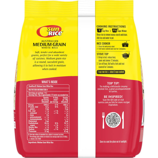 Sunrice White Rice Calrose Medium Grain 1kg