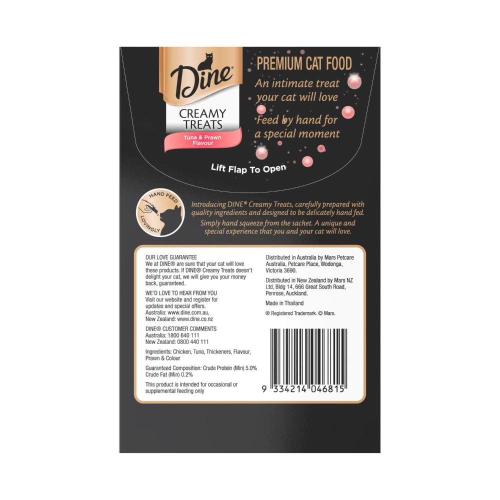 Dine Creamy Treats Cat Treats Tuna & Prawn Flavour 4x12g Sachets - 4 pack