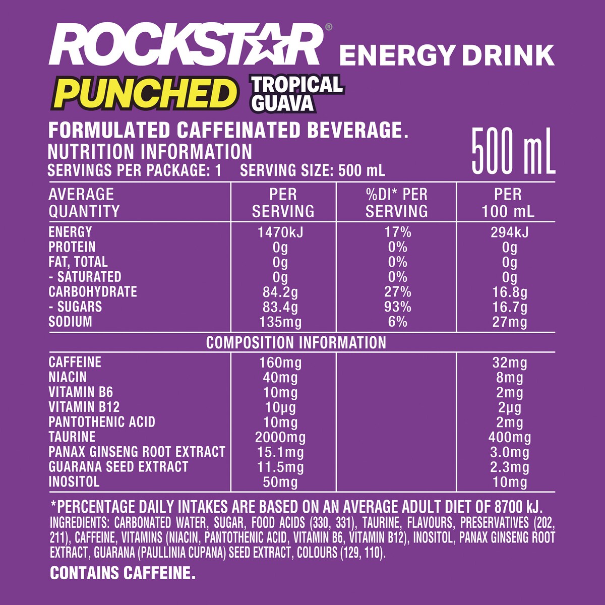 Rockstar Guava Punched Energy Drink 500mL