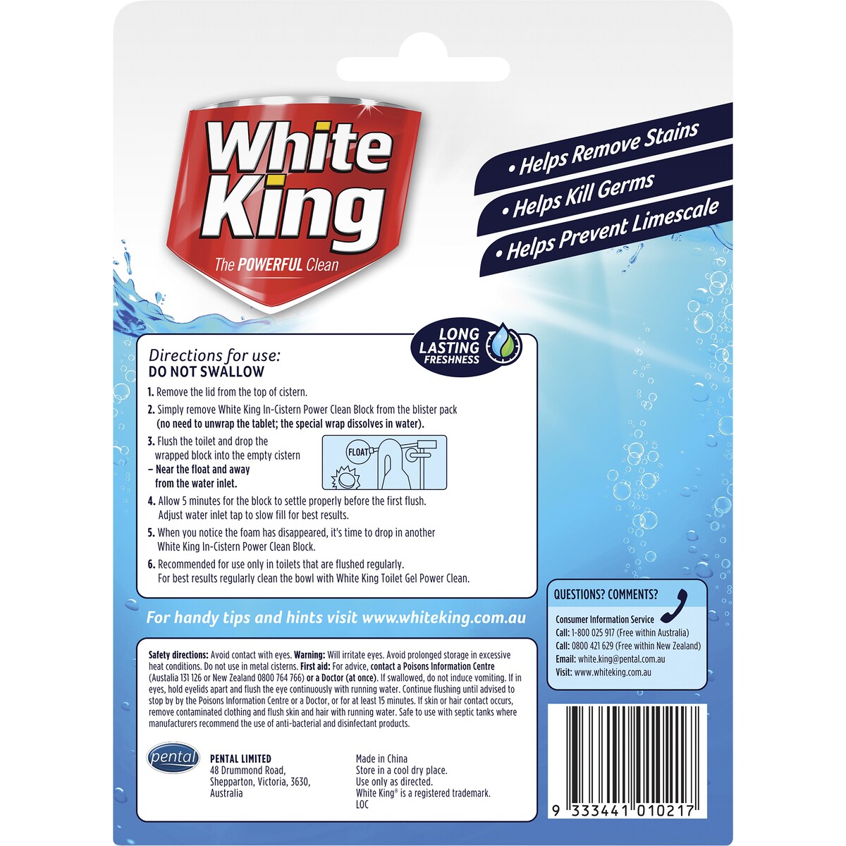 White King In-cistern Power Clean Bright White 2 Pack Each