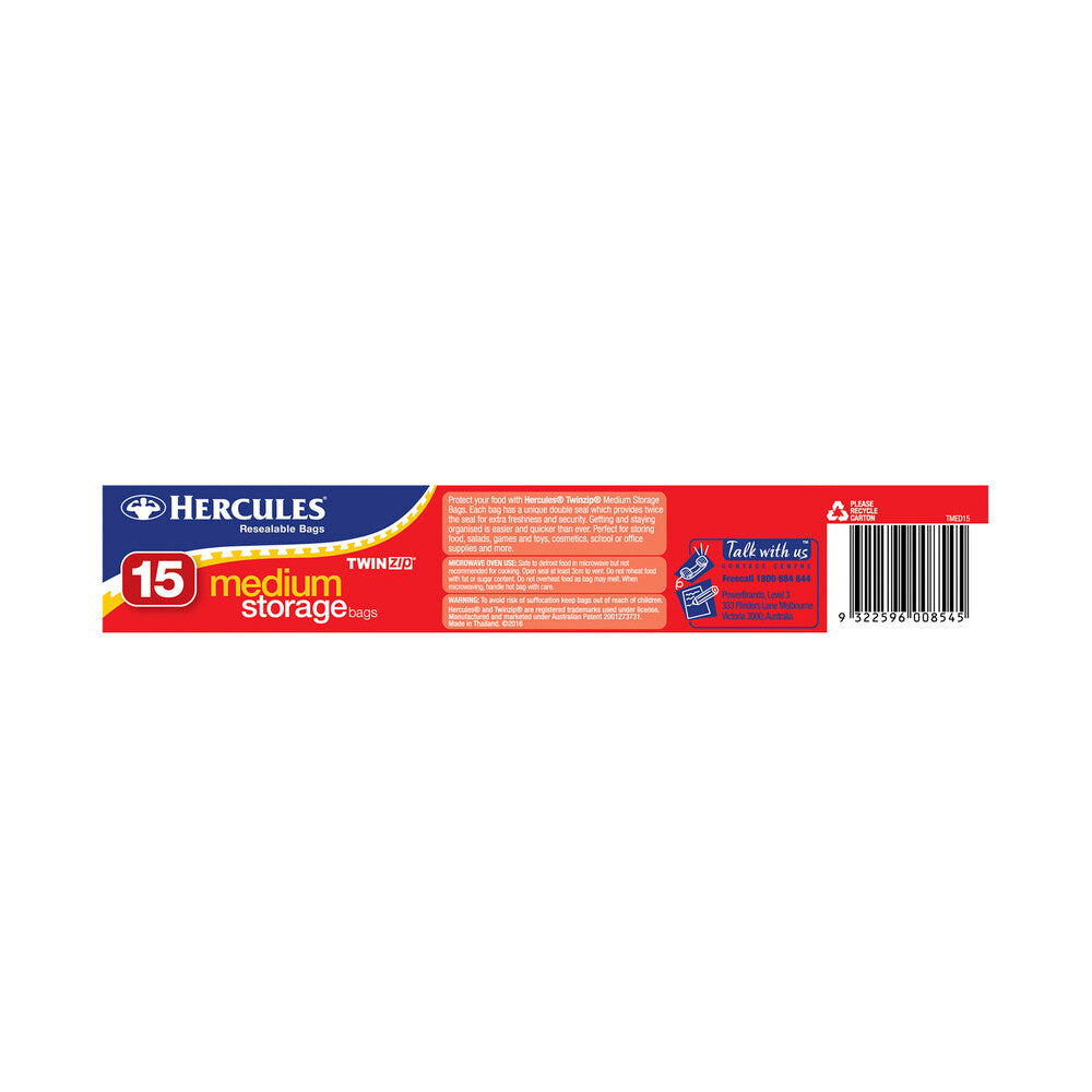 Hercules Twinzip Resealable Medium Storage Bags - 15 pack
