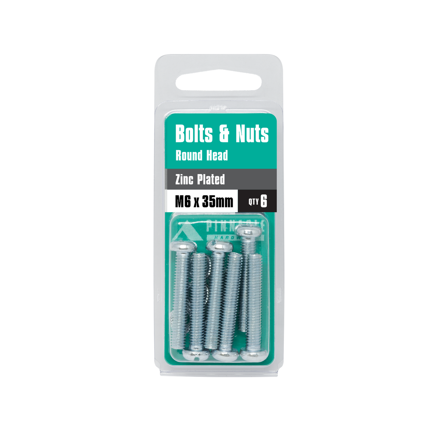 Pinnacle Round Head Bolts and Nuts - M6 x 35mm - 6 Pack