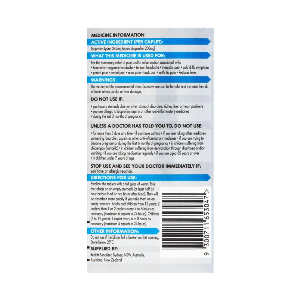 Nurofen Quickzorb Ibuprofen Lysine 342mg Caplets - 12 pack
