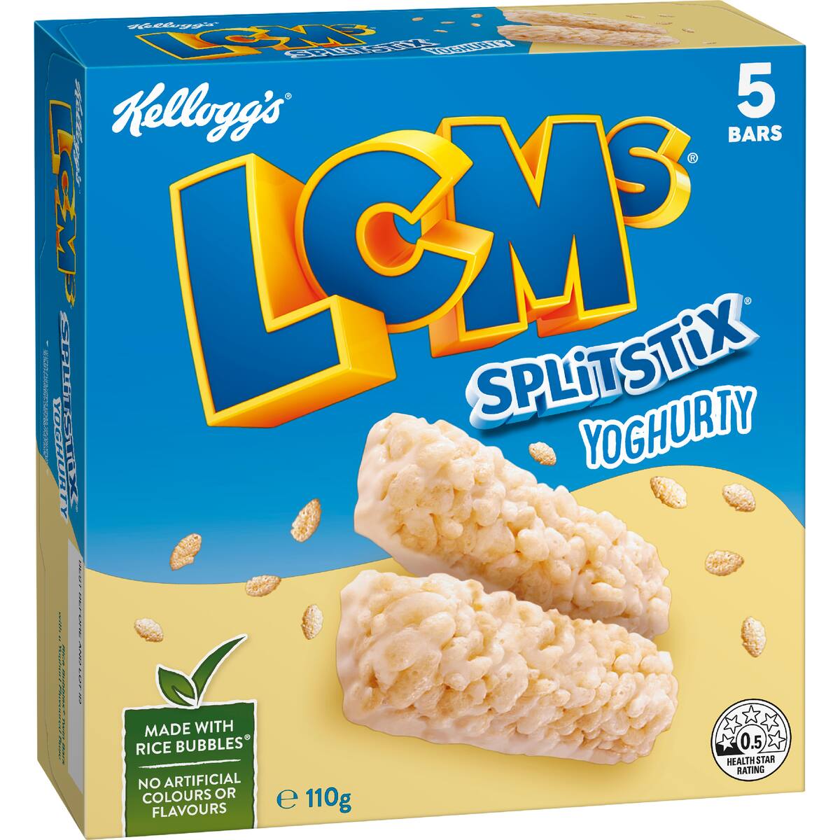 Kellogg's Lcms Split Stix Yoghurty Rice Bubbles Snack Bars 5 Pack