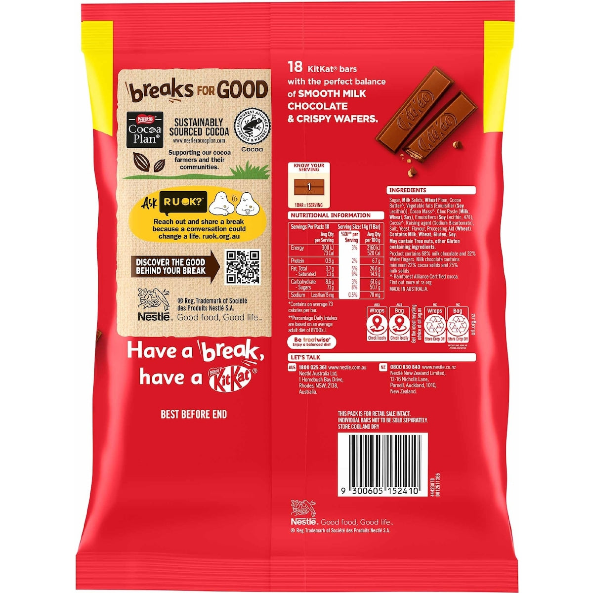 Kitkat Milk Chocolate Mini Bars 18 Pack