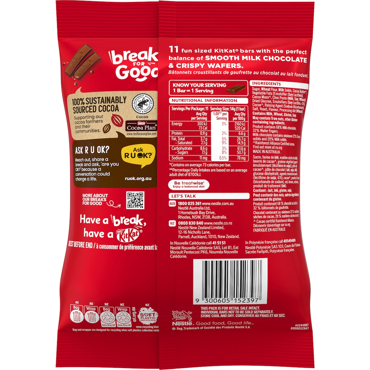 Kitkat Milk Chocolate 11 Mini Bars Share Pack 154g