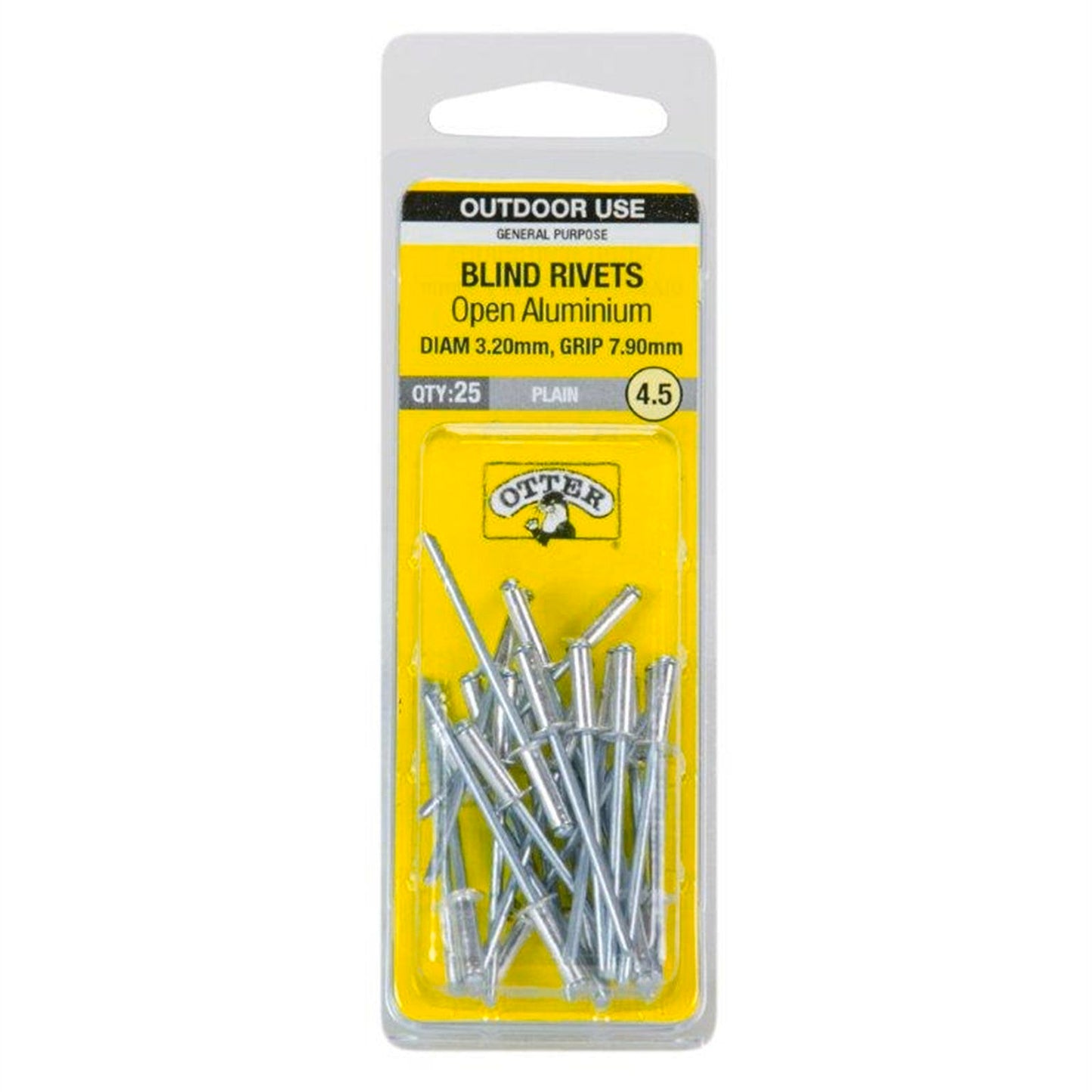 Otter Open Aluminium Blind Rivets - 3.2 x 7.9mm - 25 Pack