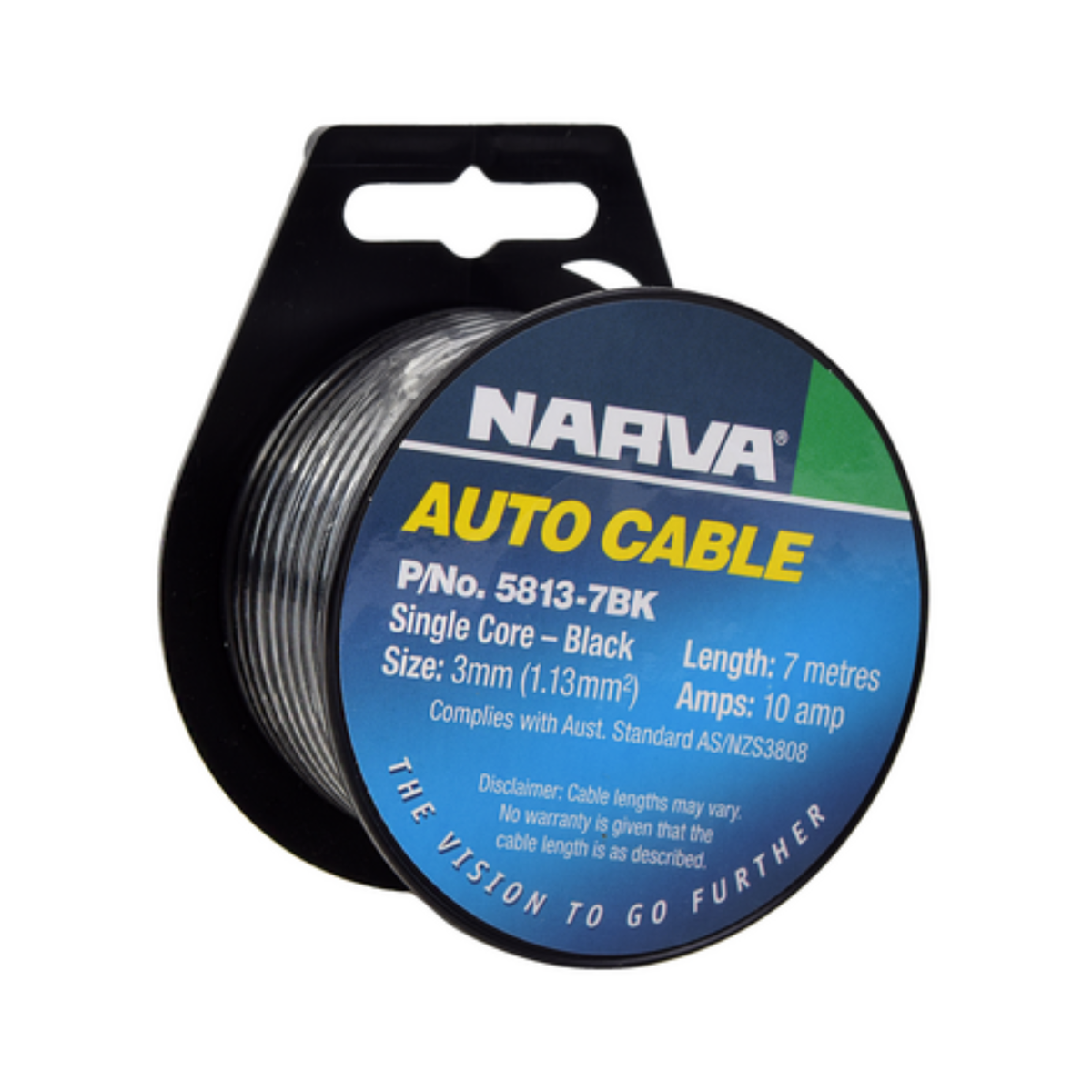 Narva 10A 3mm Black Single Core Cable 7m Copper Wire Durable