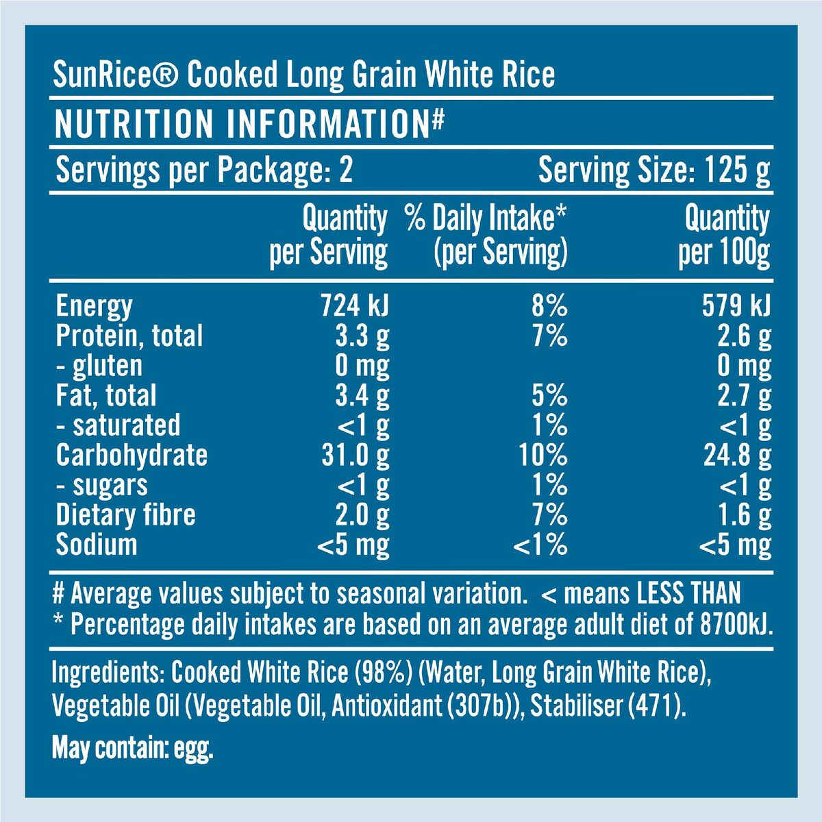 Sunrice Microwave White Long Grain Rice Cup 125g x 2 pack