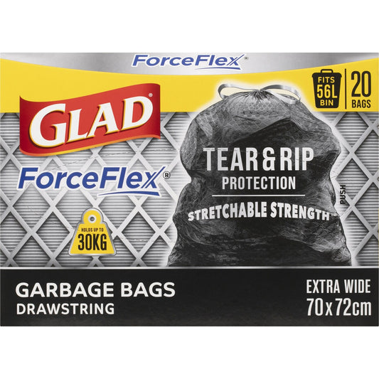 Glad Garbage Bags Tuff Stuff Drawstring 56l 20 Pack