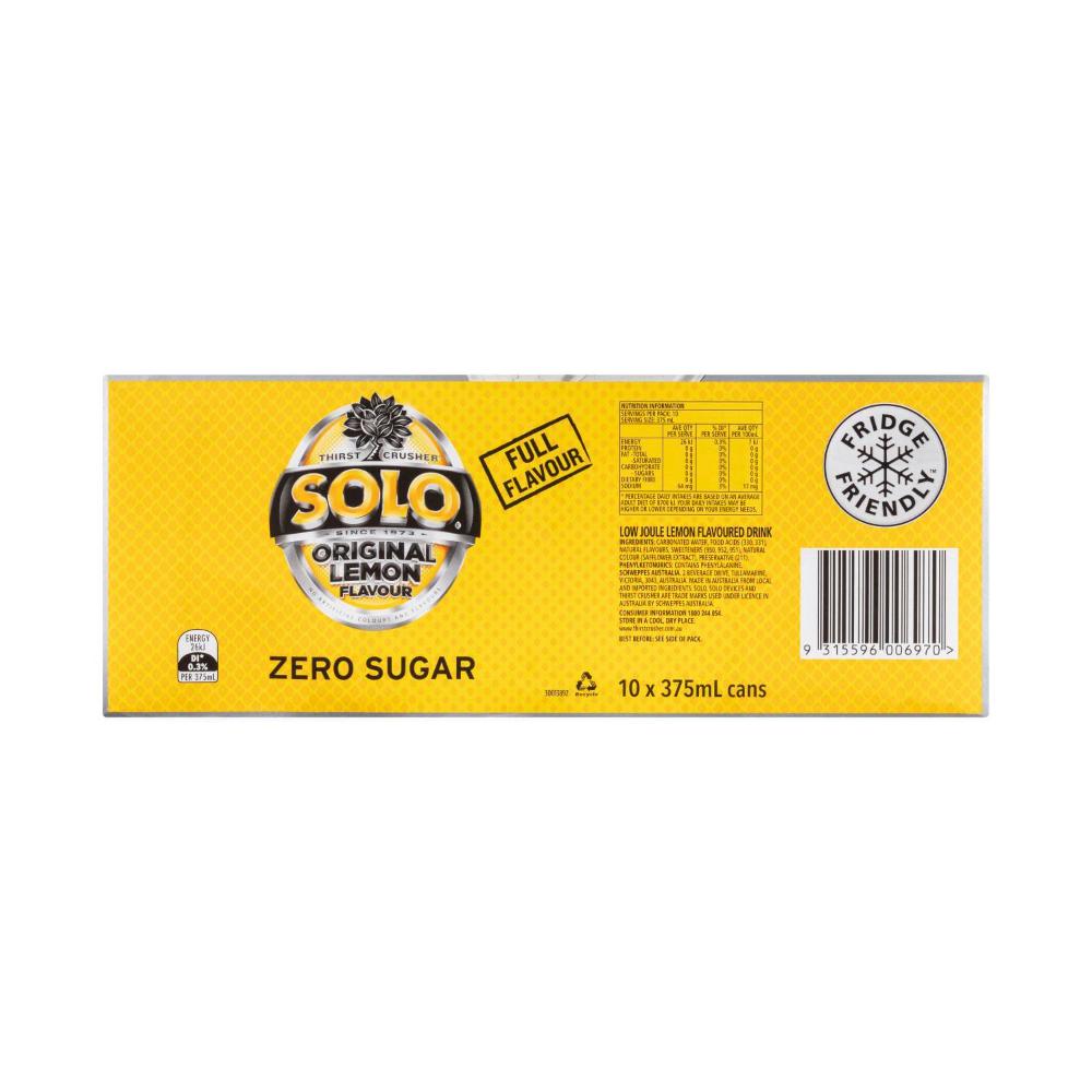 Solo Zero Sugar Original Lemon Soft Drink Cans Multipack 375ml - 10 Pack