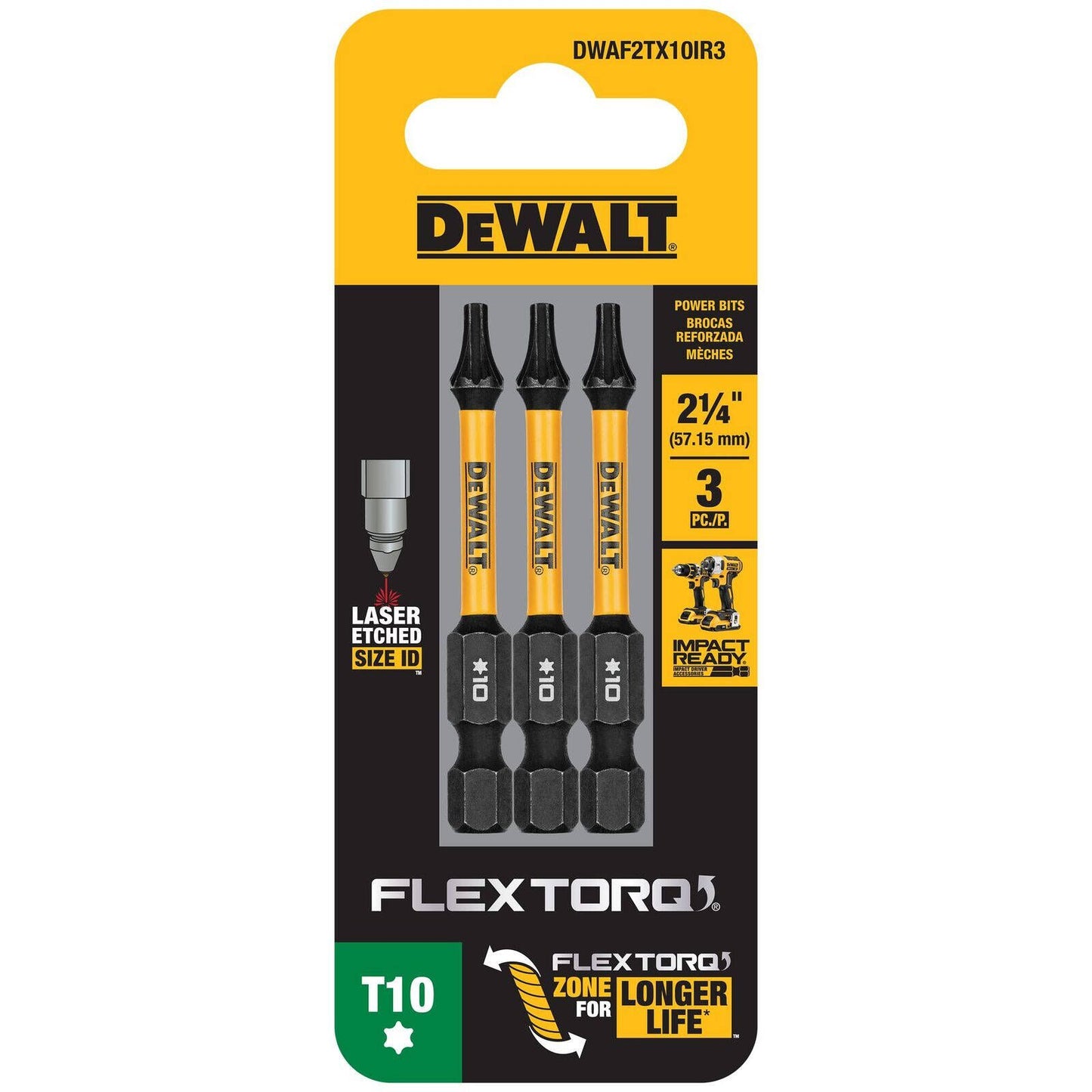 Dewalt Flextorq Screwdriver Bit - 57mm TX10 - 3 Pack