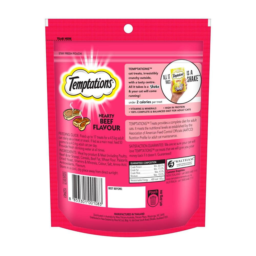 Temptations Hearty Beef Flavour Cat Treats - 180g