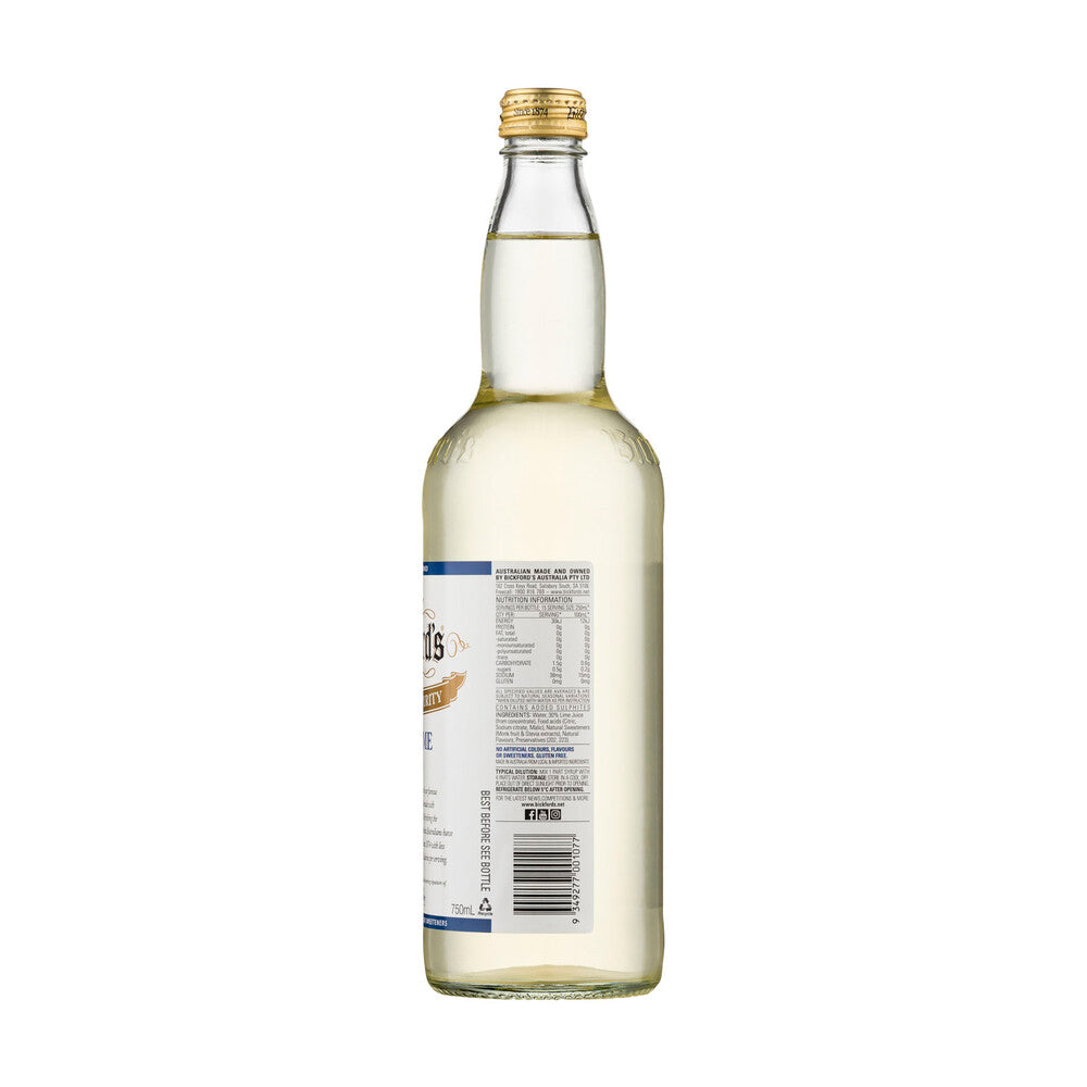 Bickford's No Added Sugar Lime Cordial - 750mL