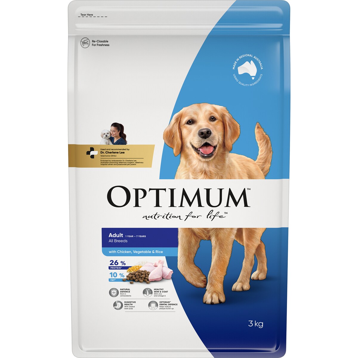 Optimum Adult All Breed Dry Dog Food Chicken, Vegetables & Rice 3kg