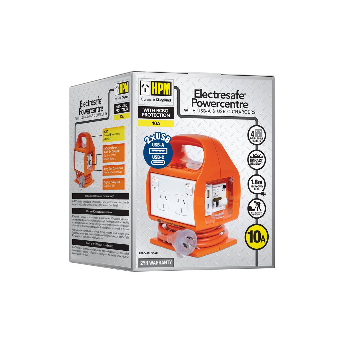 HPM Portable Powerboard - 150mm x 190mm - Plastic - USB Type A & C