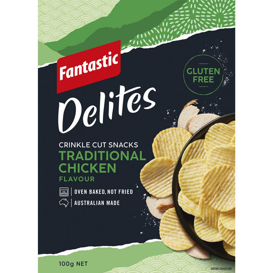 Fantastic Delites Crinkle Cut Rice Snacks Traditional Chicken 100g