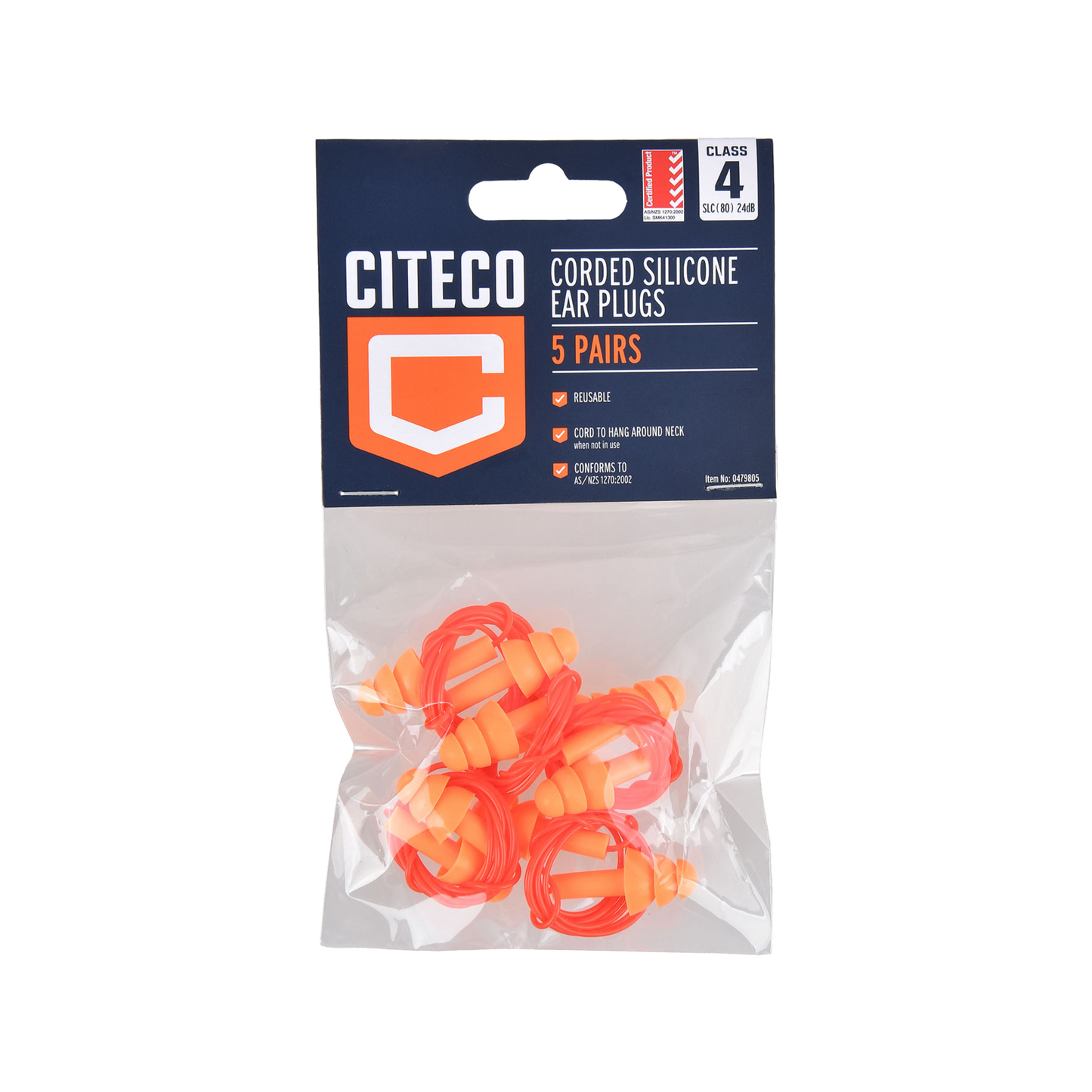 Citeco Class 4 PU Corded Ear Plugs - 5 Pack
