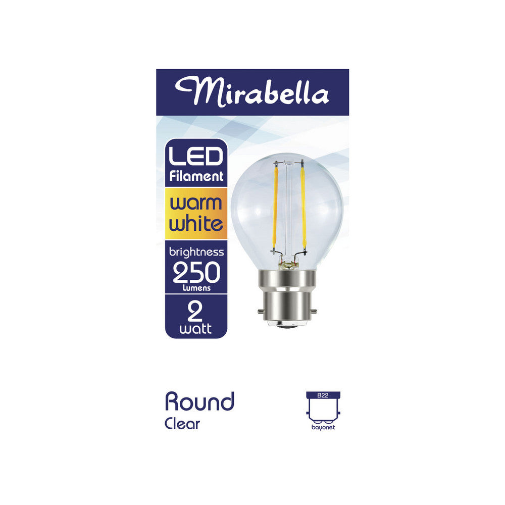 Mirabella Round ear BC Globe Warm White Filament Led 2w 250 Lumens - 1 each