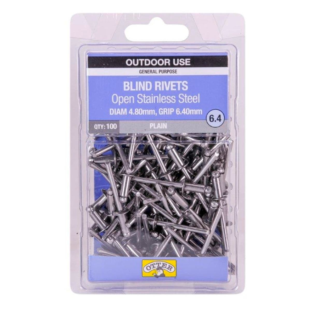 Otter Open Stainless Steel Blind Rivets 4 8 x 6 4mm 100 Pack
