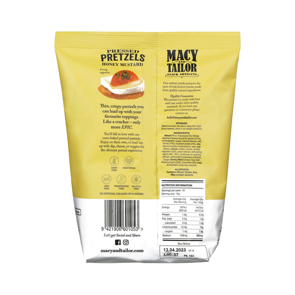 Macy & Tailor Pressed Pretzels Honey Mustard - 180g