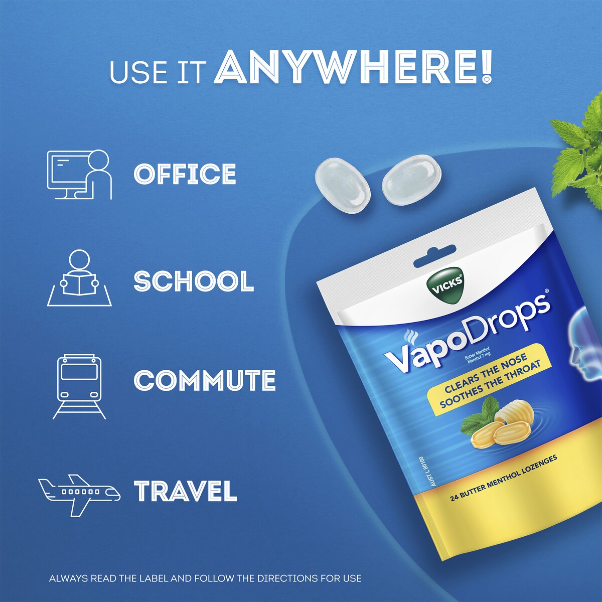 Vicks Vapodrop Throat Lozenges Butter Menthol 24 Pack