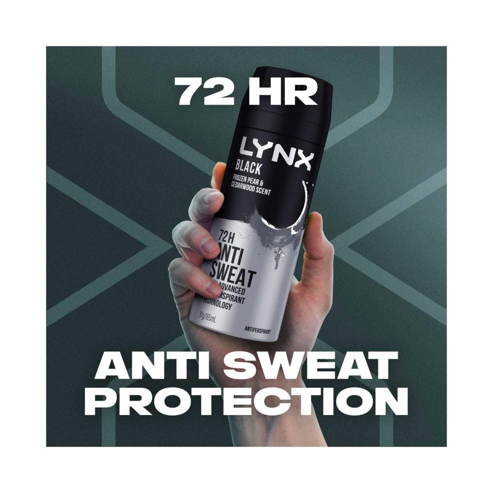 Lynx Deodorant Body Spray 72hr Antiperspirant Black - 165mL