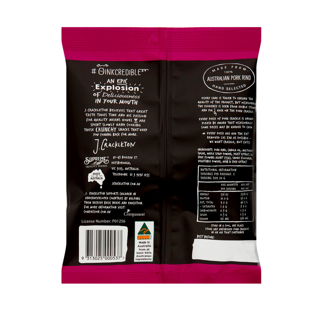 J Crackleton Pork Crackle Maple Bacon - 40g