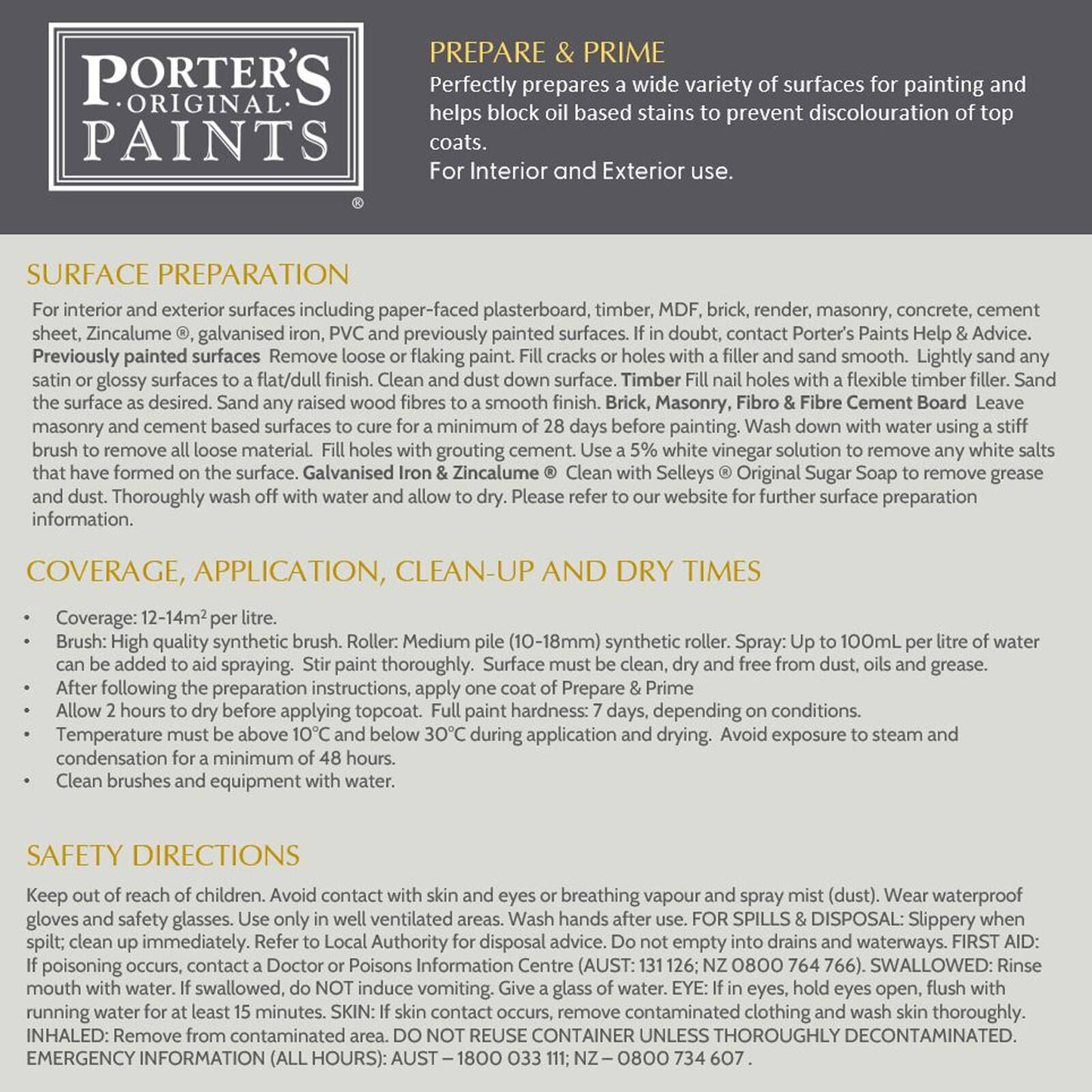 Porter's Paints WB Prepare Prime - 400ml