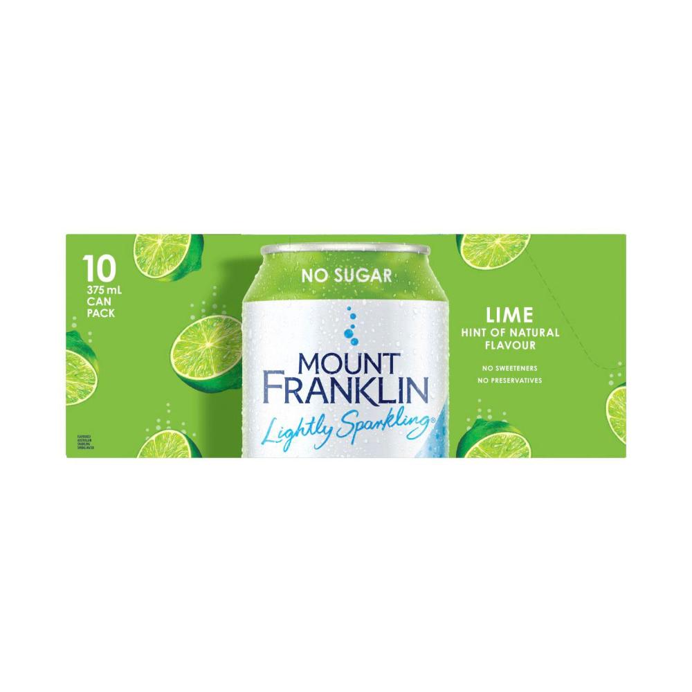 Mount Franklin Lightly Sparkling Water Lime Multipack Cans 375ml - 10 Pack