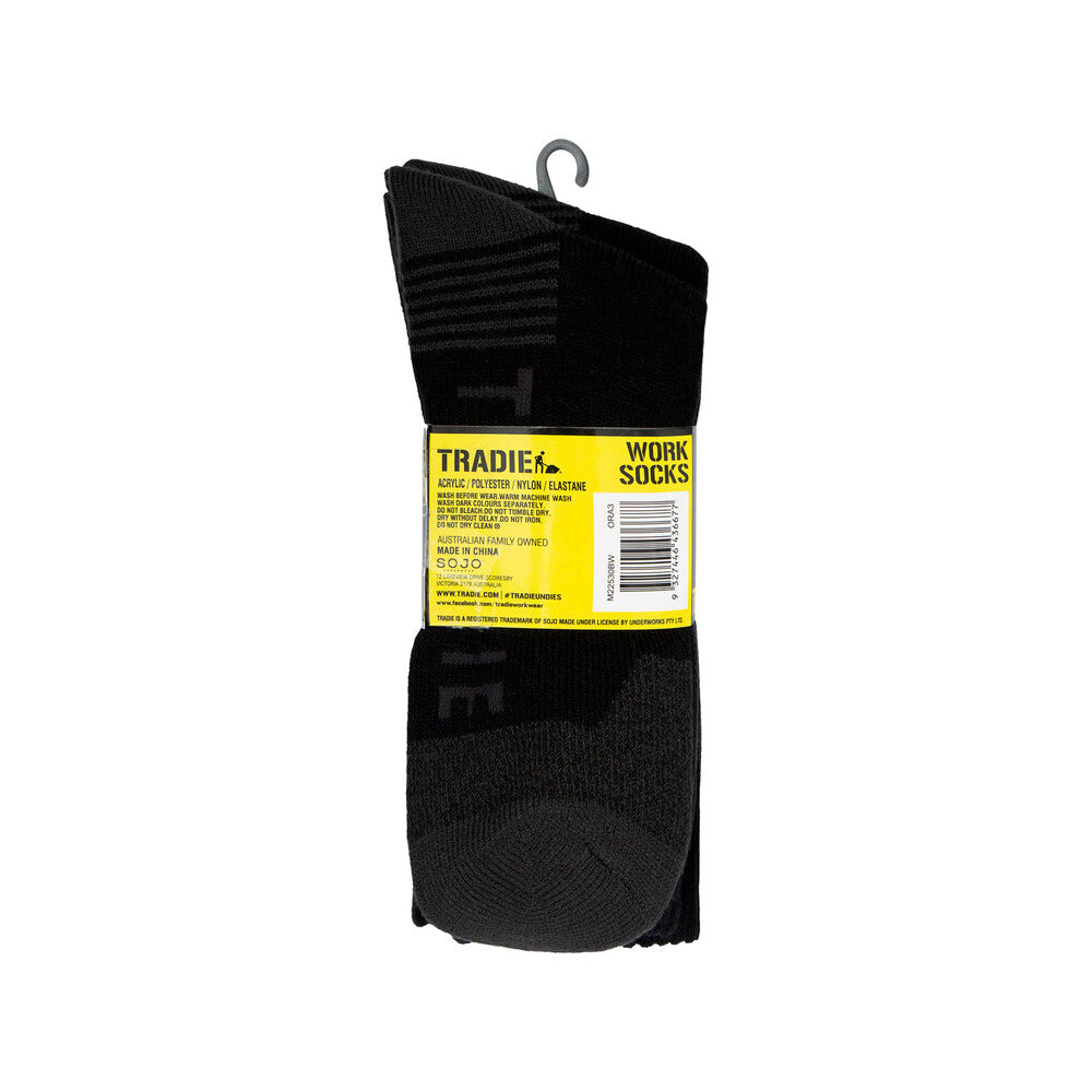 Tradie Mens Work Socks 11-13 Black - 3 pack