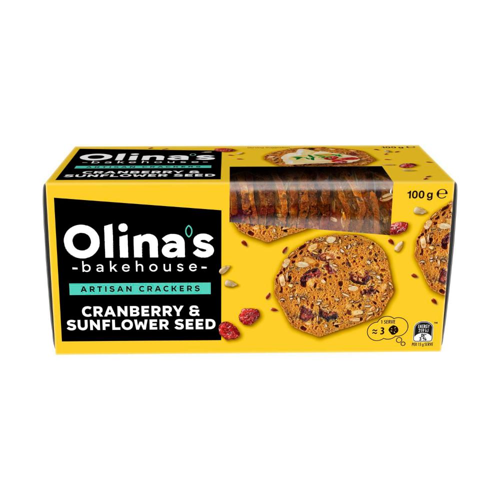 Olina's Bakehouse Artisan Crackers Cranberry & Sunflower Seed - 100g