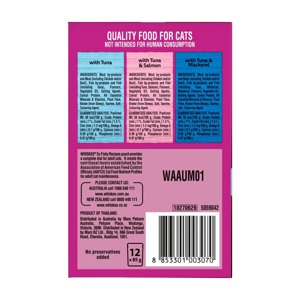 Whiskas 1+ Years So Fishy Recipe Ocean Platter In Jelly Cat Food 85g - 12 pack