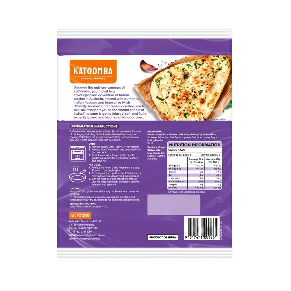 Katoomba Garlic Naan 4 Pack - 320g
