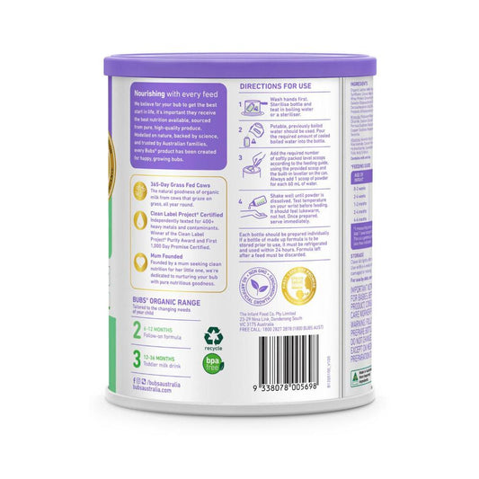 Bubs Organic Grass Fed Formula Stage 1 - 800g