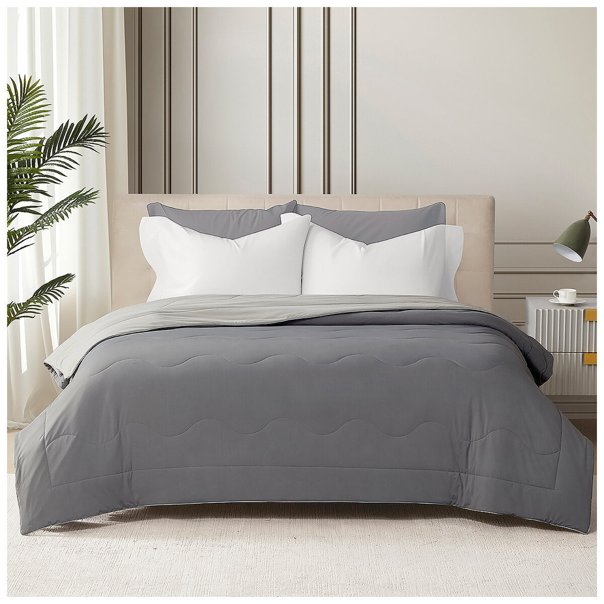 Hotel Grand EternaCool King Cooling Comforter, Grey, Lightweight, Machine Washable
