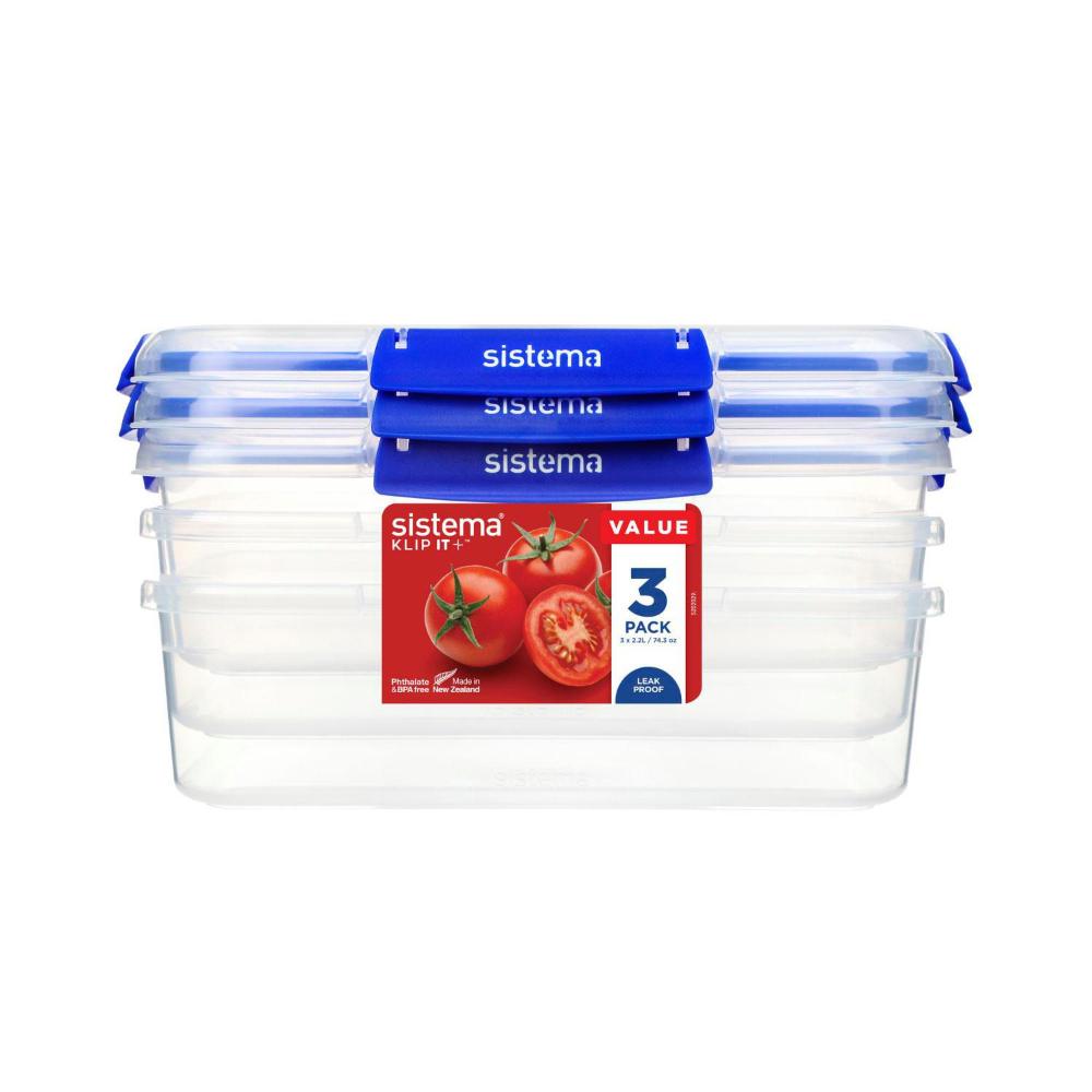 Sistema Plus Rectangle Containers 2.2 Litre - 3 pack